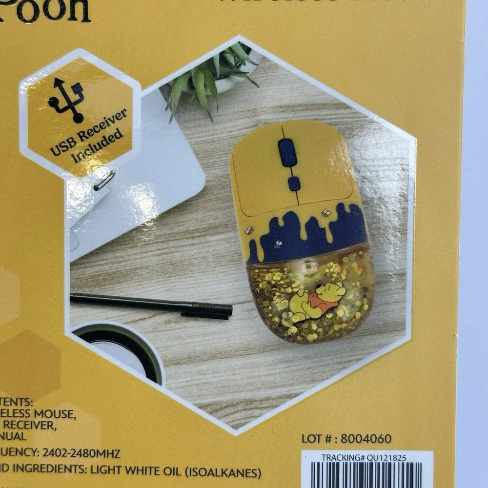 Disney Winnie The‎ Pooh Water Glitter Wireless Mouse USB Receiver New
